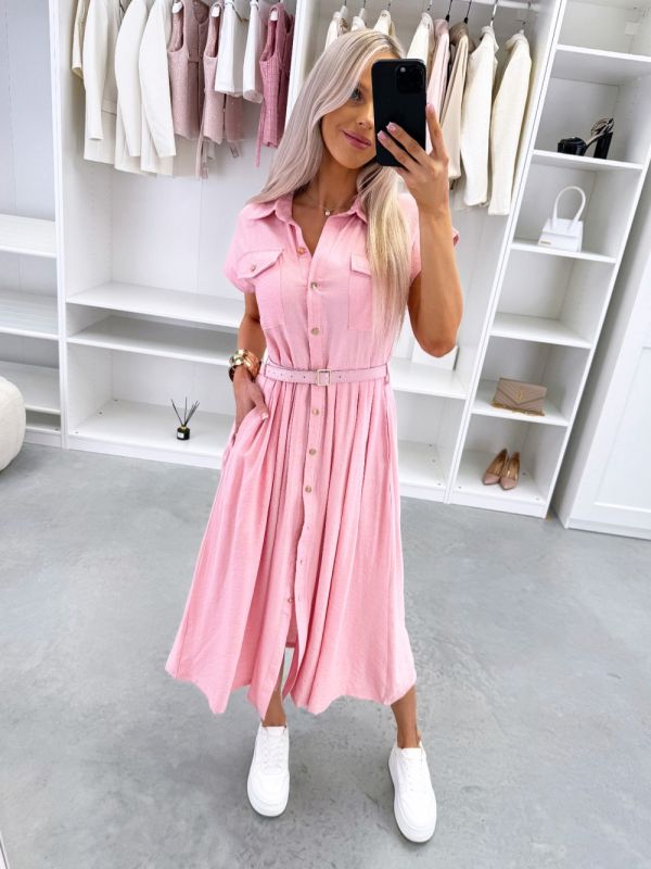 Roosa Vööga Mugav Kleit