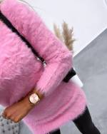 Pink Soft Fur-lined Longer Sweater