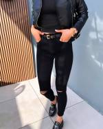 Black Stretch Jeans With A Front Slit
