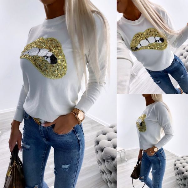 White Gold Sequin Soft Sweater