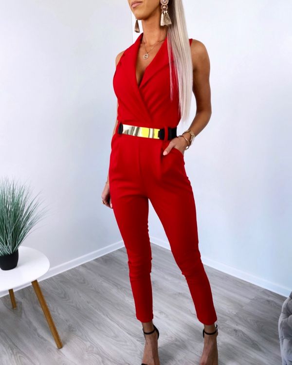 Red Belted Jumpsuit