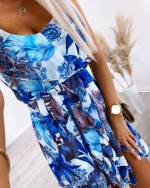 Blue Tie Ruffle Dress