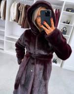 Pruun Kapuutsiga Luksuslik Talvemantel