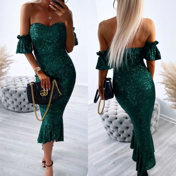 Green Midi Dress With Sequins