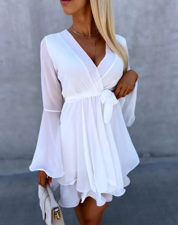 White Siphon Dress Tied In The Middle