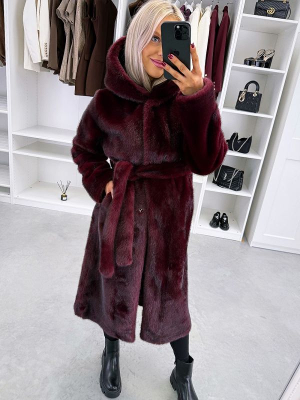 Dark Red Luxurious Winter Coat With Hood