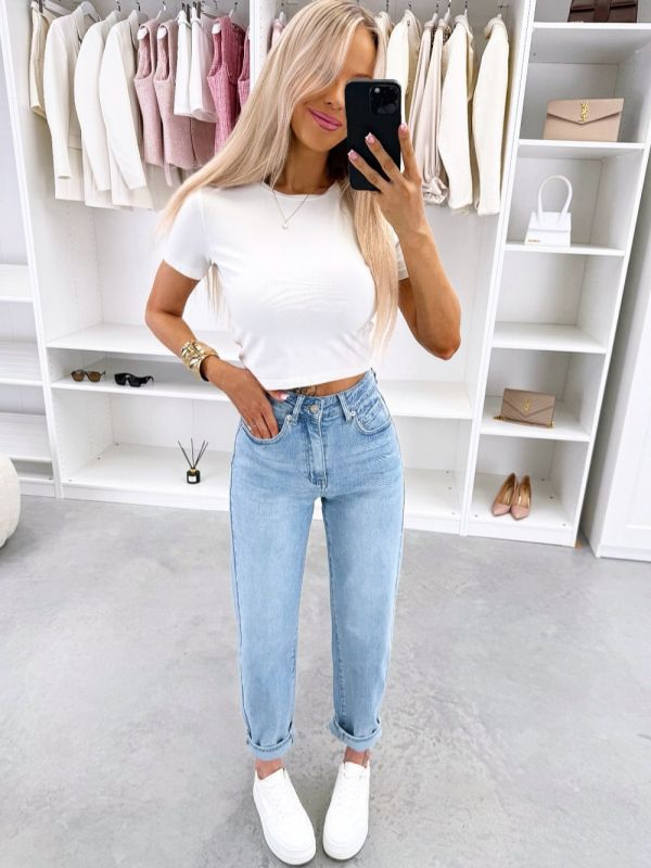 Sinine Pehmed Ja Venivad Mom Fit Teksad