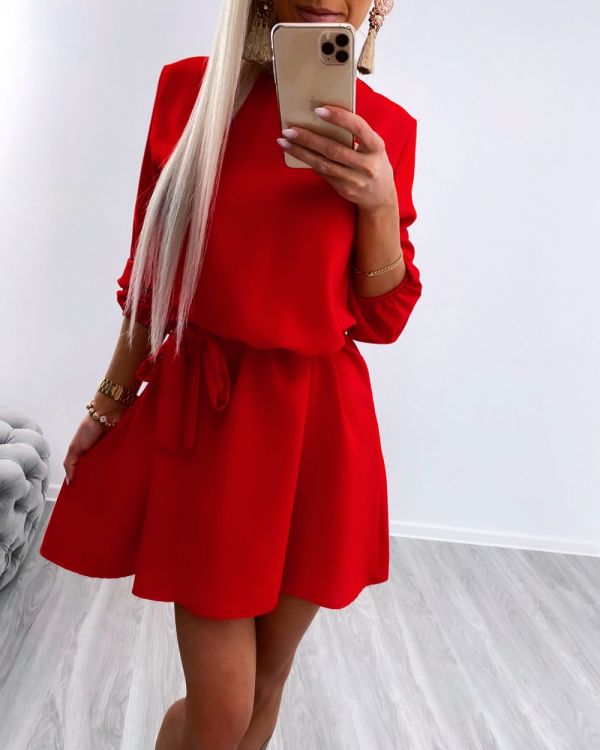 Red Comfy Casual Tie Dress