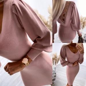 Pink Knitted Dress With Lace At The Back