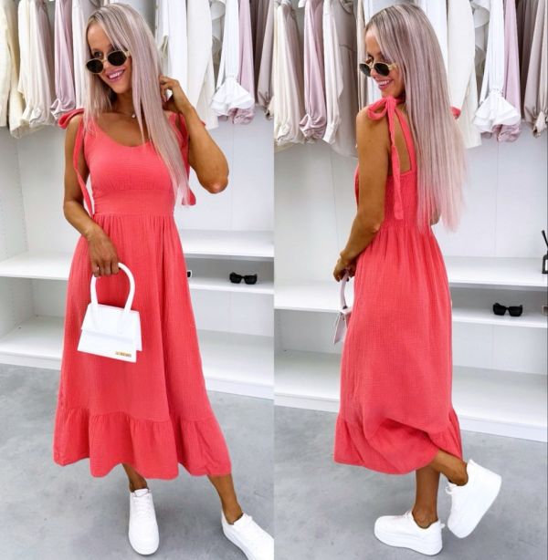 Orange Flowy Dress With Shoulder Straps