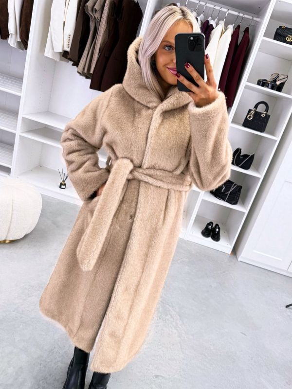Taupe Luxurious Winter Coat With Hood