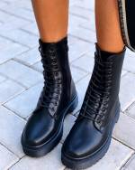 Черный Классические удобные сапоги со шнурками