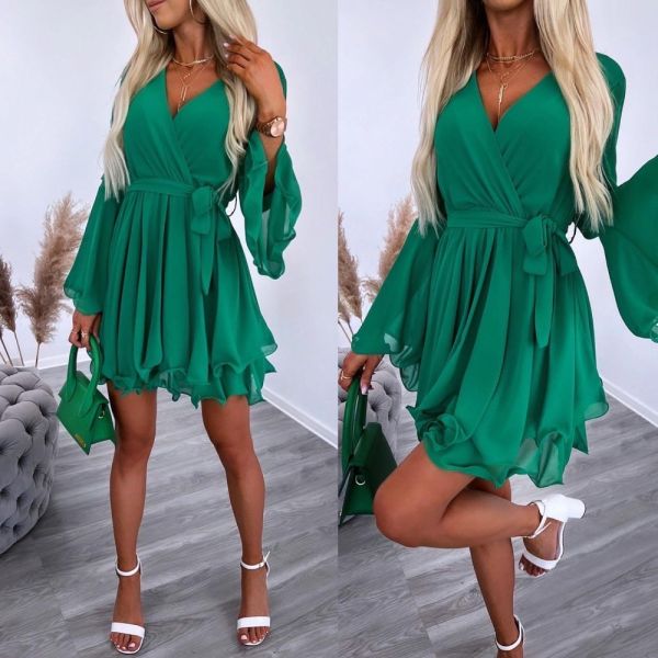 Green Siphon Dress Tied In The Middle