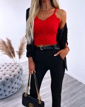 Red Stretchy Lace Crop Top