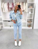 Синий Мягкий свитшот с деталями в золотистом тоне