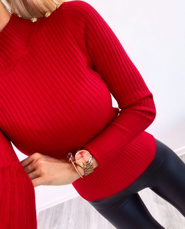 Red Gold Button Sweater