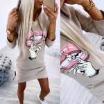 Light Pink Casual Hooded Pullover Dress