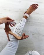 Smėlio Spalvos Pointed Stiletto Embellished Sandals