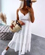 White Summer Midi Dress With Lace Top