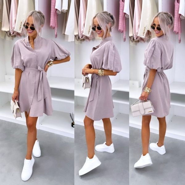 Taupe Tie-front Dress With Pockets