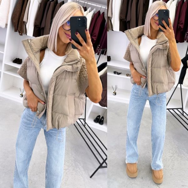 Taupe Kamizelka Oversize Zapinana Na Zamek
