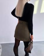 Melns A-line Faux Suede Skirt