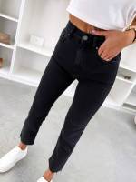 Juoda Minkšti „mom Fit“ Džinsai