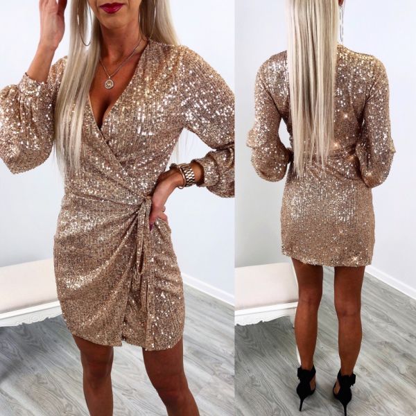Gold Sequin Wrap Dress