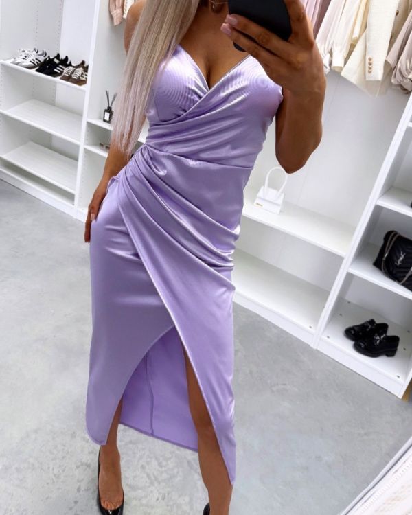 Purple Side-slit Silky Dress