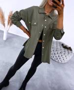 Dark Gray Snap-buttoned Oversized Blouse