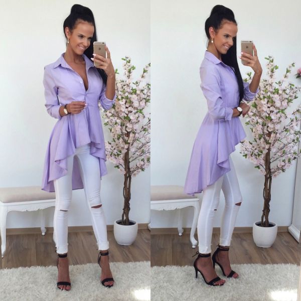 Фиолетовый Блузка с длинным вырезом