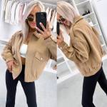 Ruda Oversized Zomšinė Striukė Su Užtrauktuku
