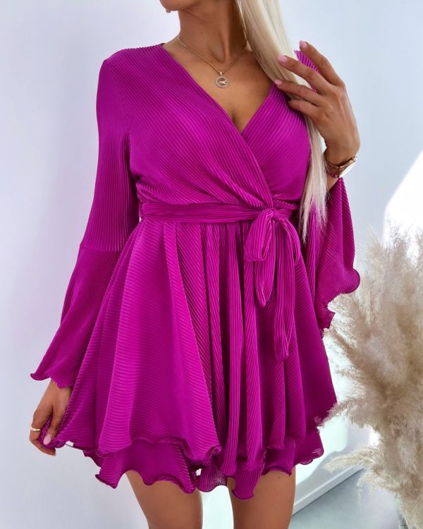 Purple Plisseeritud Keskelt Seotav Kleit
