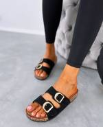 Black Comfortable Sandals With Golden Detail