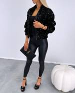 Black Soft Jacket With Sequins