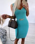 Pink Bodycon Dress With Golden Chain