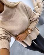 White High-neck Knit With Gold Buttons