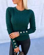 Green Sweater With Golden Buttons