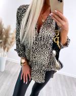 Бежевый Леопардовая блузка на пуговицах