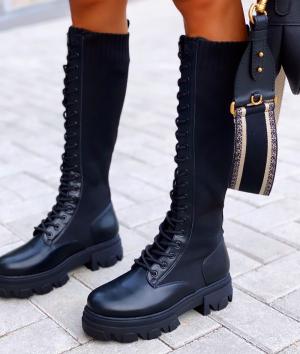 Black Lace Up High Boots