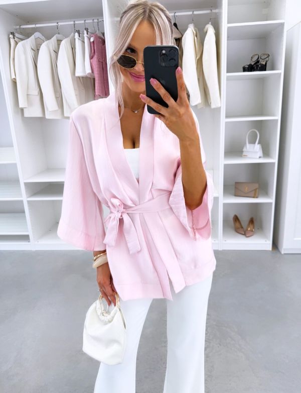 Pink Silky Tie-front Jacket