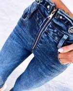 Blue Zippered Stretch Jeans