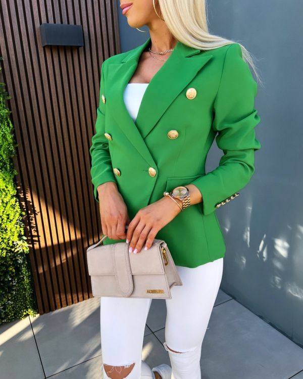 Green Gold-buttoned Blazer