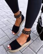Черный Удобные туфли на платформе с плетеной подошвой