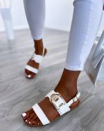 White Comfortable Sandals With Golden Buckles