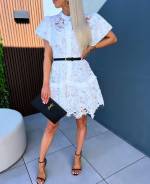 White Lace Dress With Belt
