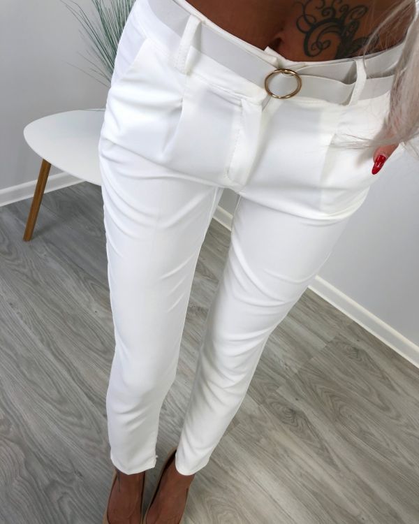 White Classy Belted Pants