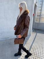 Bēša Oversize Mākslīgās Kažokādas Jaka Ar Siltu Oderi