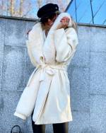 Beige Hooded Tie Winter Coat