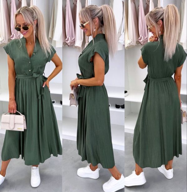 Khaki Tie-front Dress
